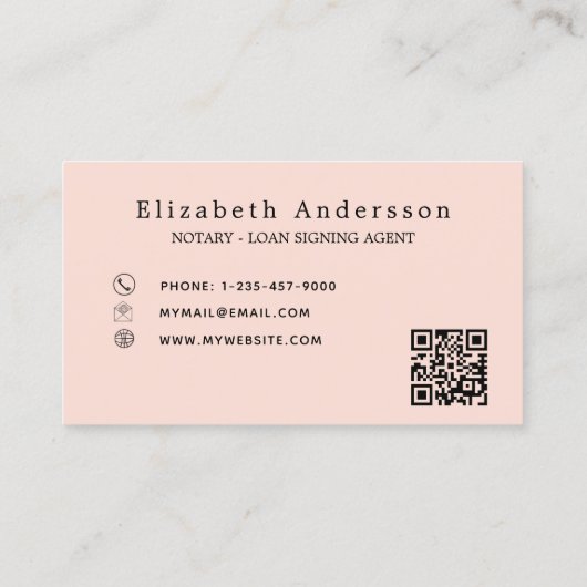Notaris lening ondertekening agent perzik QR code Visitekaartje (Achterkant)