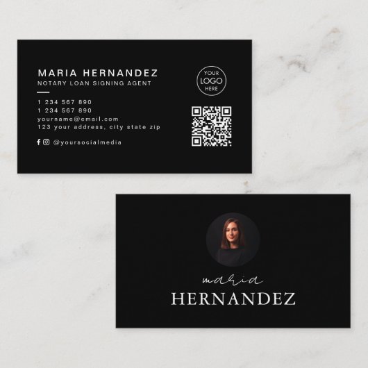 Notaris lening ondertekening agent volledige zwart visitekaartje (Voorkant / Achterkant)