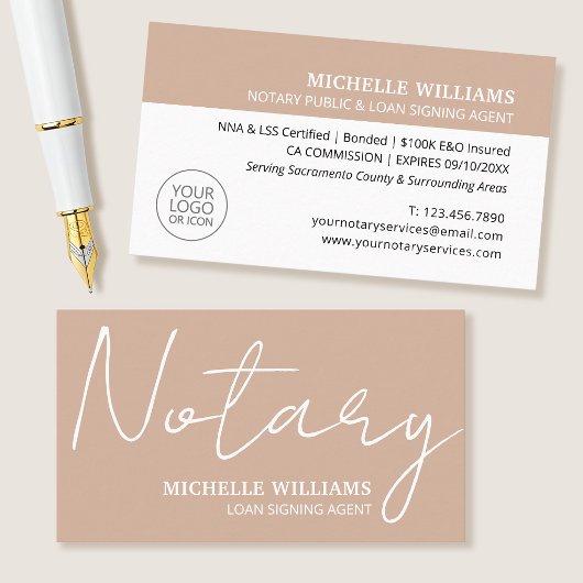 Notaris Lening Ondertekeningsagent Script Logo Tan Visitekaartje