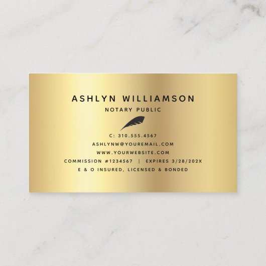 Notaris Lening Sign Agent Zwart Goud Glitter Scrip Visitekaartje (Achterkant)