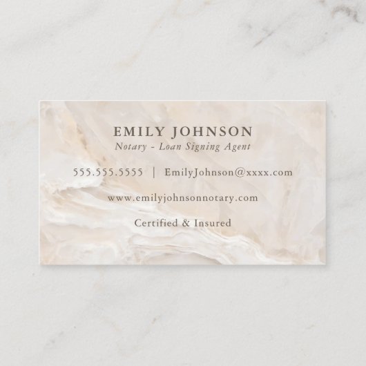 Notaris Lening Signing Agent Beige Marmer Visitekaartje (Achterkant)