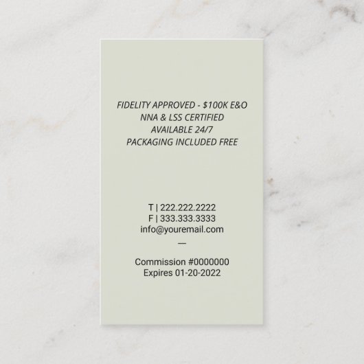 Notaris Lening Signing Agent Gold Quill Pen Patrio Visitekaartje (Achterkant)