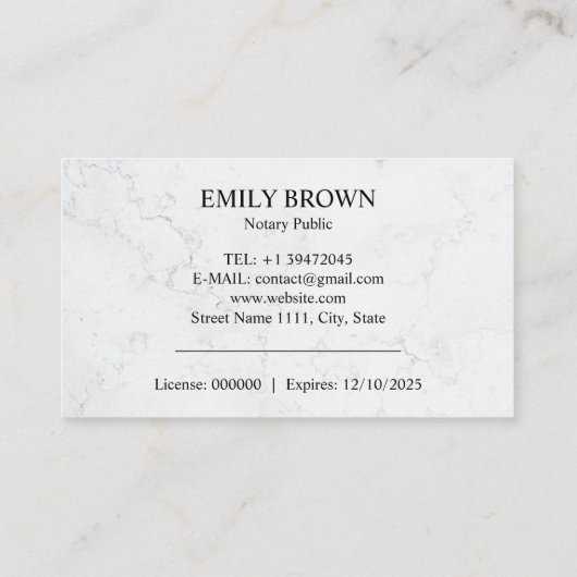 Notaris Lening Signing Agent Marble Afbeelding Ink Visitekaartje (Achterkant)