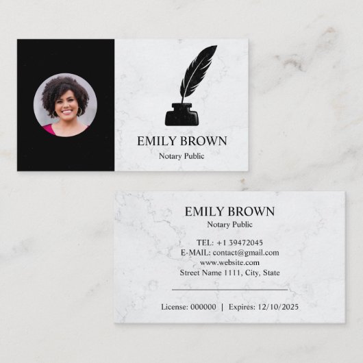 Notaris Lening Signing Agent Marble Afbeelding Ink Visitekaartje (Voorkant / Achterkant)
