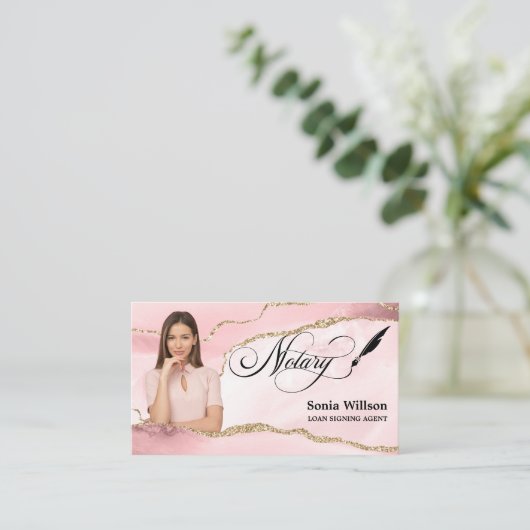 Notaris Lening Signing Agent Modern Blush Roze Fot Visitekaartje (Staand voorkant)