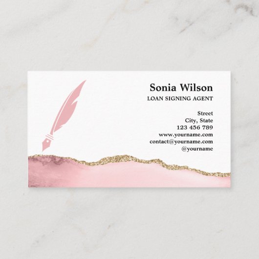 Notaris Lening Signing Agent Modern Blush Roze Fot Visitekaartje (Achterkant)