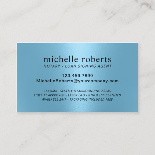 Notaris Lening Signing Agent Modern Lichtblauw Visitekaartje (Achterkant)