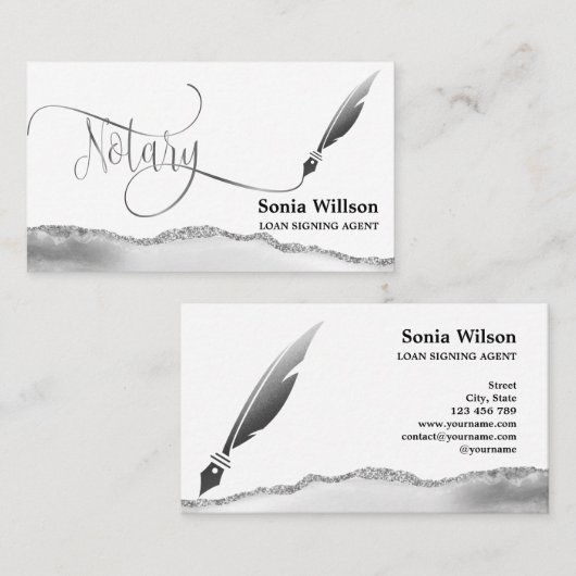 Notaris Lening Signing Agent Moderne Zilveren Agaa Visitekaartje (Voorkant / Achterkant)