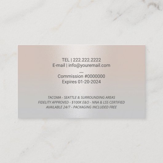 Notaris Lening Signing Agent Pen NIB Logo Silver Visitekaartje (Achterkant)