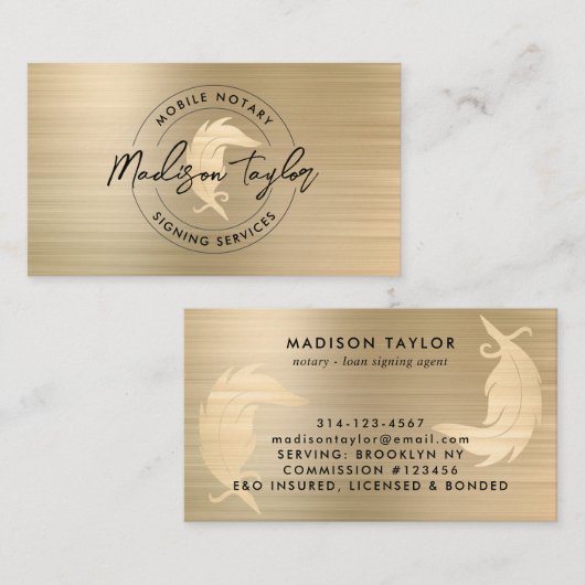 Notaris Loan Agent Classic Goud Geborsteld Metaal  Visitekaartje (Voorkant / Achterkant)