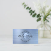 Notaris Loan Agent Navy Blauw Geborsteld Metaal Qu Visitekaartje (Staand voorkant)