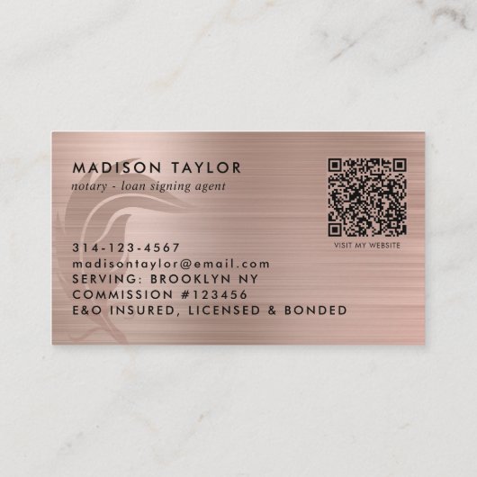 Notaris Loan Agent Roos Goud Geborsteld Metalen Qu Visitekaartje (Achterkant)