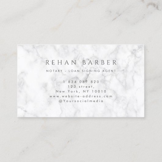 Notaris Mobiele Lening Signing Agent Wit Marmer Visitekaartje (Achterkant)