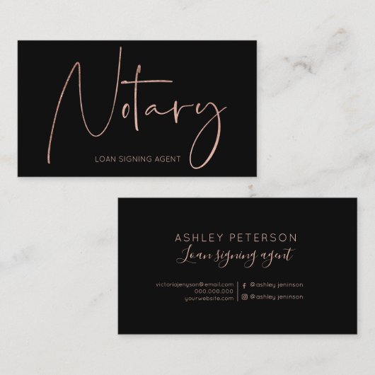 Notaris moderne roos goudtipografie zwart visitekaartje (Voorkant / Achterkant)