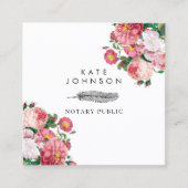 Notaris ondertekenaar Feather Quill Pink Floral Vierkante Visitekaartje (Voorkant)