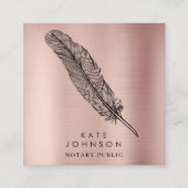 Notaris ondertekenaar Feather Quill Roos Gold Vierkante Visitekaartje (Voorkant)