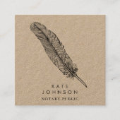 Notaris ondertekenaar Feather Quill Rustic Kraft Vierkante Visitekaartje (Voorkant)