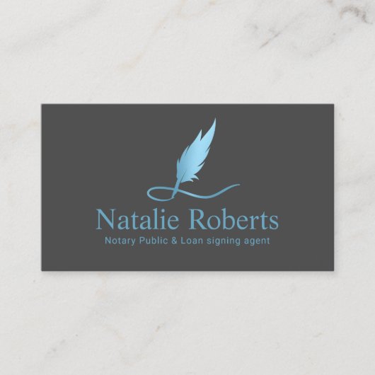Notaris Ondertekenaar Lichtblauwe Quill Logo Visitekaartje (Voorkant)