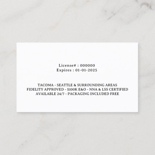 Notaris ondertekenaar  Quill Pen Plain Visitekaartje (Achterkant)