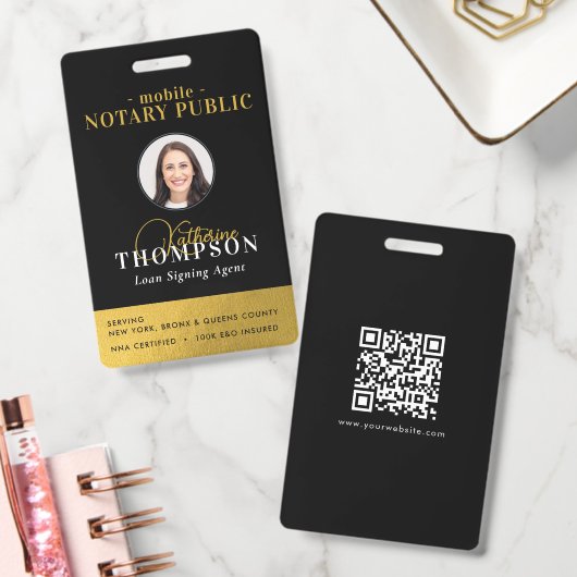 Notaris ondertekenagent Black Gold Foto QR Code Badge (Kantoor)
