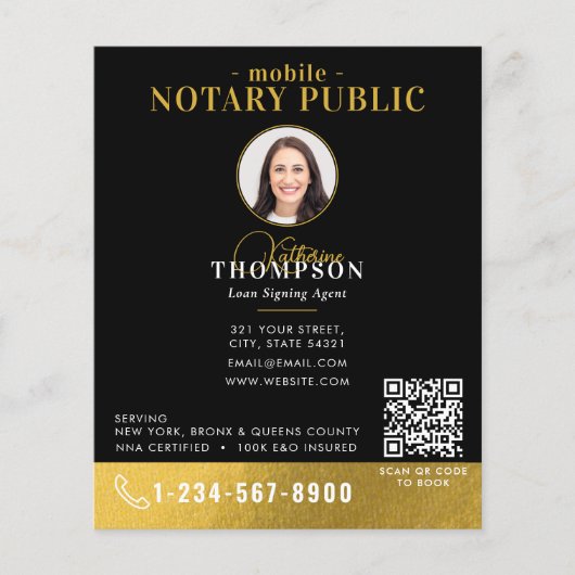 Notaris Ondertekenagent Black Gold Foto QR Code Flyer (Voorkant)
