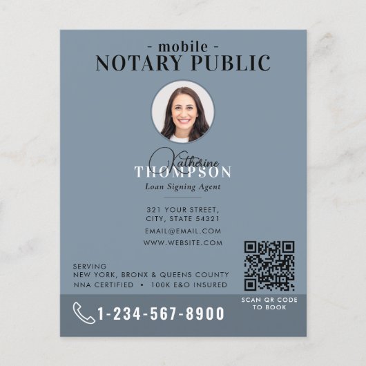 Notaris Ondertekenagent Modern Blauw Foto QR Code Flyer (Voorkant)