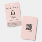 Notaris Ondertekenagent Moderne Roze Foto QR Code Badge (Voor- en achterkant)