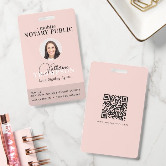 Notaris Ondertekenagent Moderne Roze Foto QR Code Badge (Kantoor)