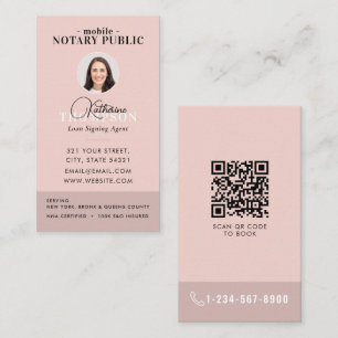 Notaris ondertekenagent moderne roze foto QR-code Visitekaartje