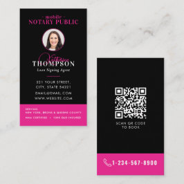 Notaris ondertekenagent zwart roze foto QR-code Visitekaartje