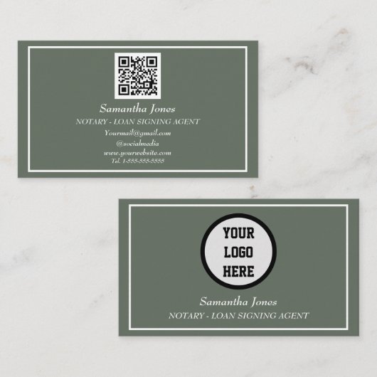 Notaris Ondertekening Agent QR Code Sage Green Visitekaartje (Voorkant / Achterkant)