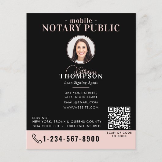 Notaris ondertekeningsagent Black Pink Foto QR Cod Flyer (Voorkant)