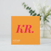 Notaris ondertekeningsagent monogram oranje roze aankondiging (Staand voorkant)