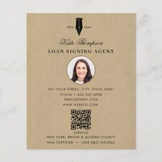 Notaris ondertekeningsagent QR-code rustieke kraft Flyer (Voorkant)