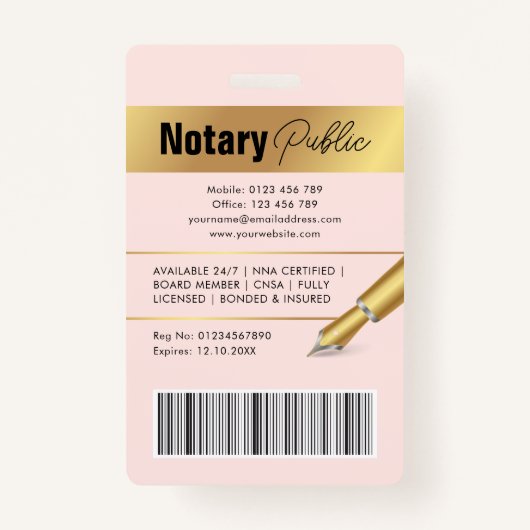Notaris Openbaar Ministerie Pink & Gold Personeel Badge (Achterkant)
