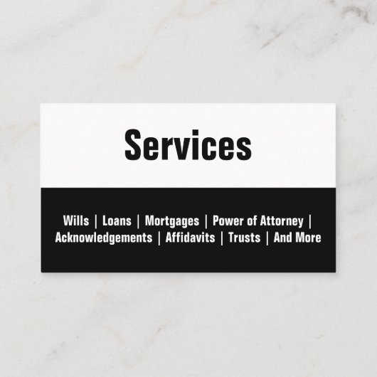 Notaris Openbaar Zwart & Wit Telefoonnummer Sjablo Visitekaartje (Achterkant)