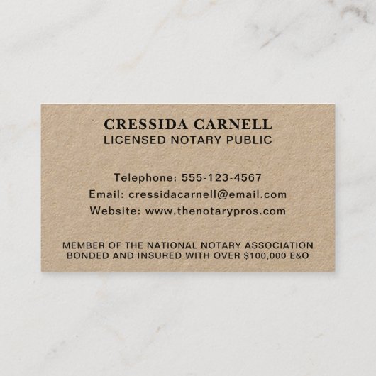 Notaris Openbare Apostille Dienst  Quill Visitekaartje (Achterkant)