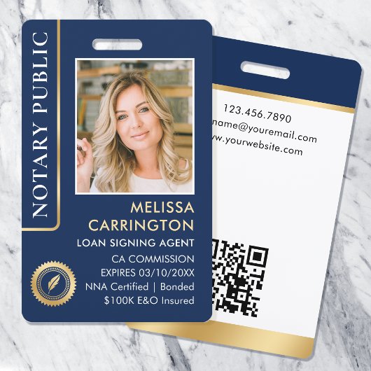 Notaris Openbare ID-foto Elegante Navy Goud Badge