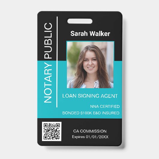 Notaris openbare ID kantoormedewerker zwart turquo Badge (Voorzijde)