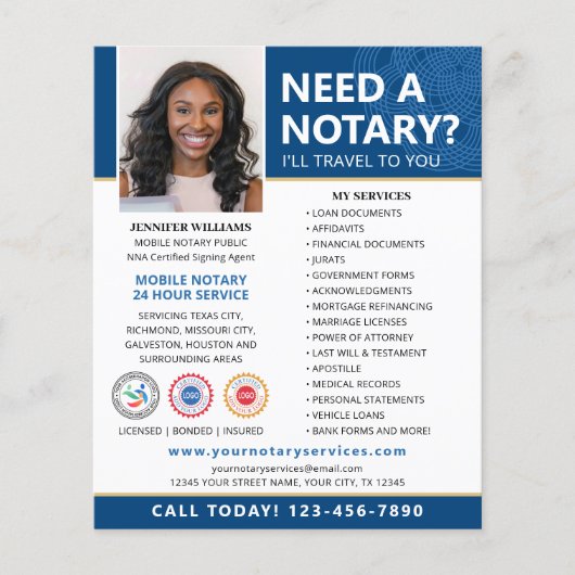 Notaris Openbare Lening Ondertekening Agent Blauw  Flyer (Voorkant)