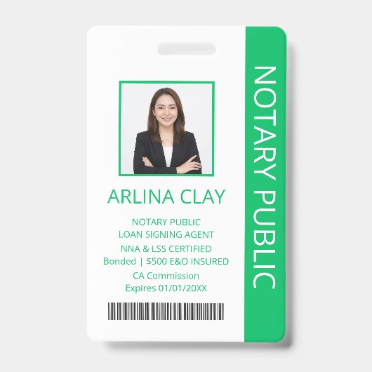 Notaris Openbare Lening Ondertekening Agent ID Bad Badge (Voorzijde)