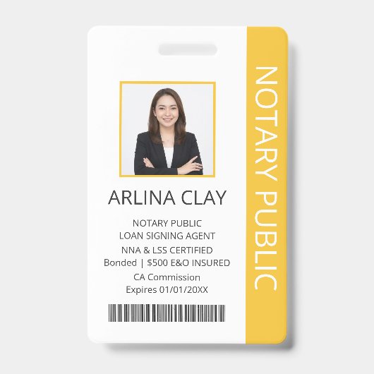 Notaris Openbare Lening Ondertekening Agent ID Bad Badge (Voorzijde)