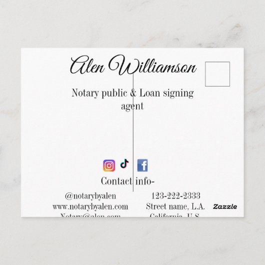 Notaris openbare Lening ondertekening agent toevoe Briefkaart (Achterkant)