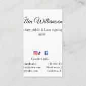 Notaris openbare Lening ondertekening agent toevoe Visitekaartje (Achterkant)