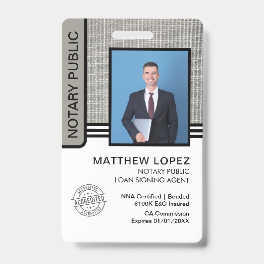 Notaris Openbare Leningsondertekeningsagent ID Badge (Voorzijde)