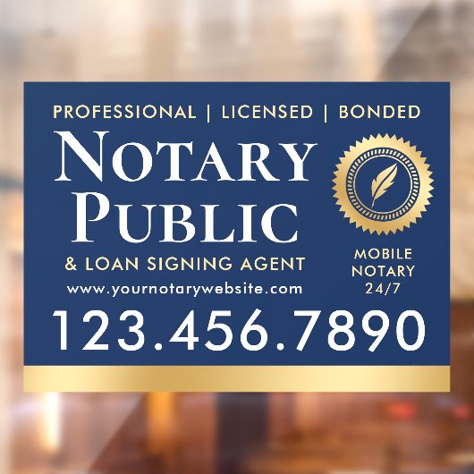 Notaris Openbare Ondertekenaar Elegant Navy Goud Raamsticker (Vel 2)