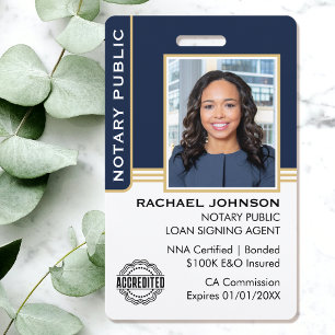 Notaris Overheidslening Signing Agent ID Blue Gold Badge