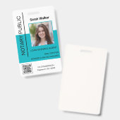 Notaris pasfoto kantoormedewerker turquoise badge (Voor- en achterkant)