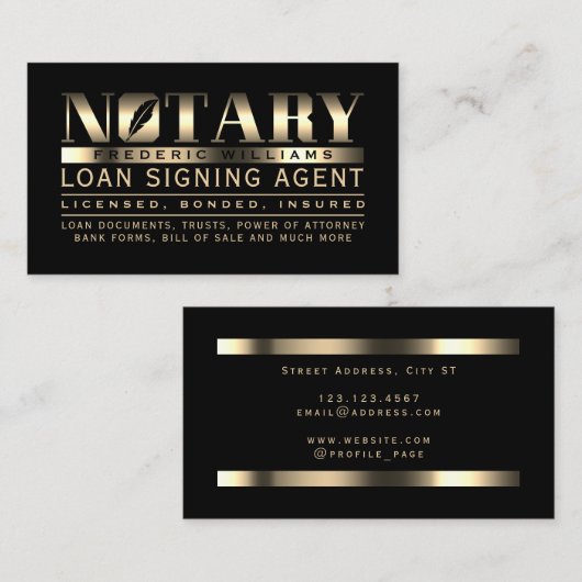 Notaris professioneel elegant goud visitekaartje (Voorkant / Achterkant)