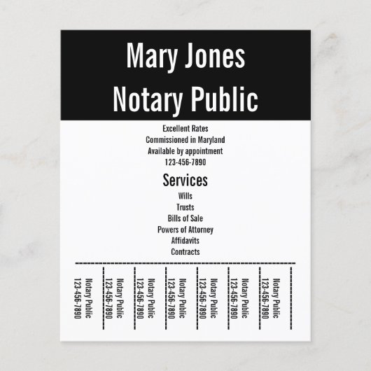 Notaris Public Black and White Naam Telefoondienst Flyer (Voorkant)